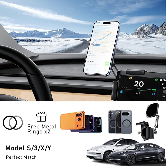 All-Metal Phone Holder for Tesla Model 3/Y and Cybertruck, Car Dash Phone Holder, Accessories Magsafe Car Mount Magnetic Phone Mount Strongest Magnet Power Compatible with Tesla Model Accessories