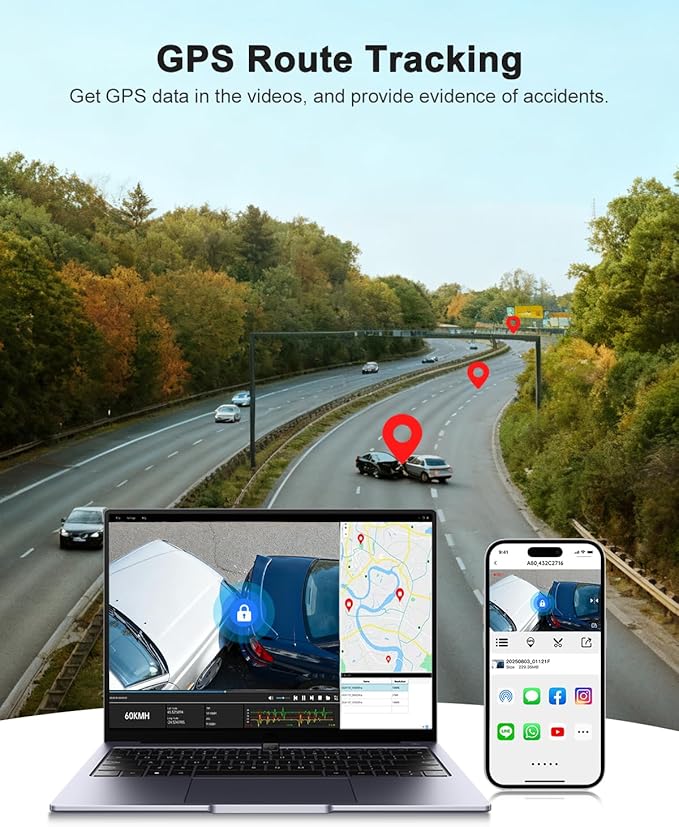 Dash Cam Front and Rear, 4K FHD Dual Dash Camera for Cars Built-in 5G WiFi GPS, 64GB Card Included, Car Camera with 3" IPS Touch Screen, UHD 2160P Night Vision, WDR, 24H Parking Monitor, App Control