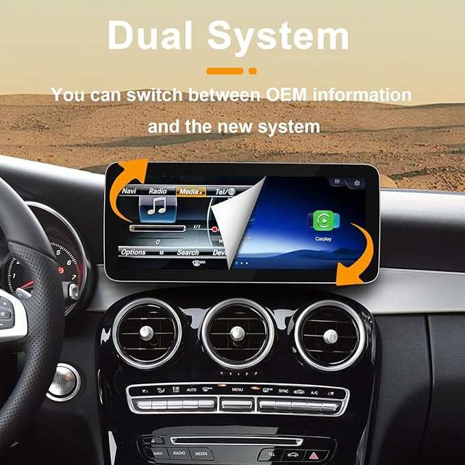 12.3 Inch Linux Car Touch Display Screen for Mercedes Benz 2016-2019 C A CLA GLA GLC Class W205 W176 C117 X156 X253 NTG5.0, Support iOS 26 CarPlay Android Auto Calls Using OEM Bluetooth