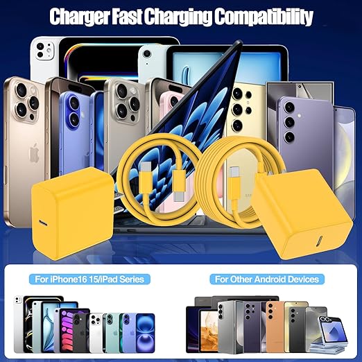 USB C Fast Charger for iPhone 17/ Air/16/15 Pro Max,2Pack 10FT Type C Charger Block & Cable, PD 3.0 Super Fast Charging for iPad Pro MacBook Air/Pro M1/M2, AirPods-Yellow