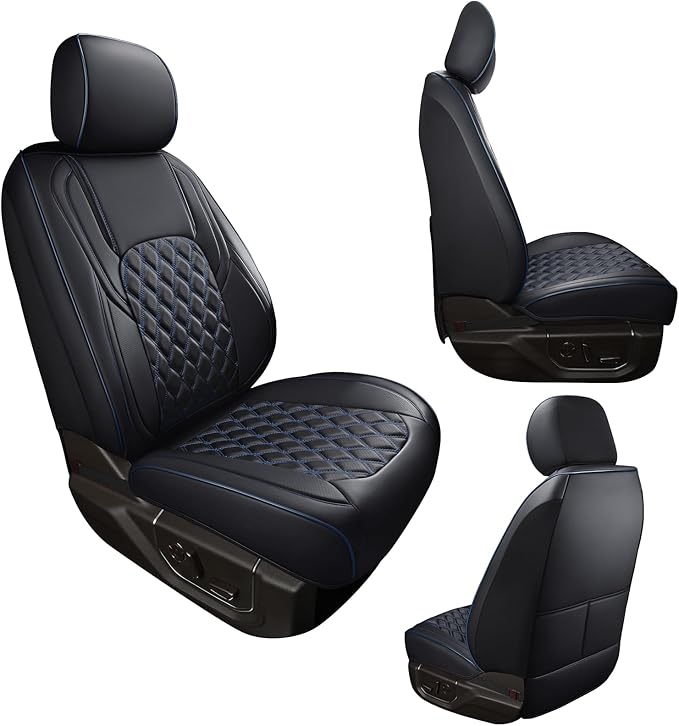 Huidasource Leather Car Seat Covers Fit for Toyota Tacoma 2016-2023 2022 2021 Full Coverage Seat Cover for Double/Crew Cab SR, SR5, Limited, TRD Pro, TRD Sport,TRD Off-Road (Front Pair/Black&Blue)