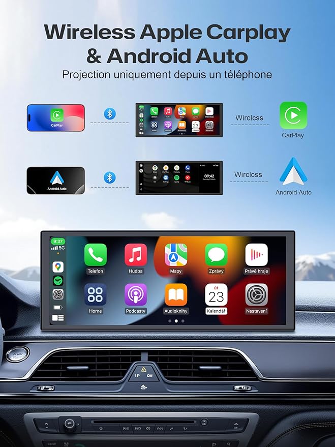 INNOVV V2 10.3 Inch Wireless CarPlay & Android Auto HD IPS Touch Screen 1920x720, Universal Fit, Plug and Play, Mirror Link, GPS, Loop Recording, Siri & Google Assistant, Adjustable Magic Stand