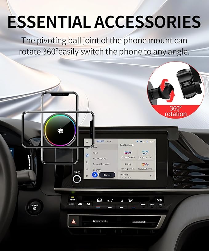 Qi2.2 25W Magnetic Car Mount Charger for 2025 2026 Toyota Camry Accessories, for Fast Charging Cell Phone Holder 8 Inch Screen Fixed Clip with Cooling Fan＆54W Fast Adapter