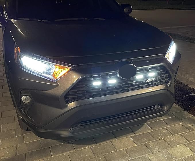 iJDMTOY Smoked Lens Front Grille TRD Style Xenon White LED Lighting Kit Compatible with Toyota 2019-2025 RAV4, Includes (4) 12-SMD Smoke Cover LED Grille Lights & Wiring Harness