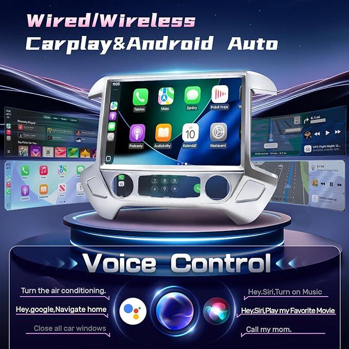 13.1 Inch 8Core 4+64G Car Radio for Chevy Silverado GMC Sierra 2014-2018 5Ghz WiFi 2K Screen Silverado Radio Wireless CarPlay Android Auto BT GPS 48EQ FM/RDS Backup Camera MIC,Silver