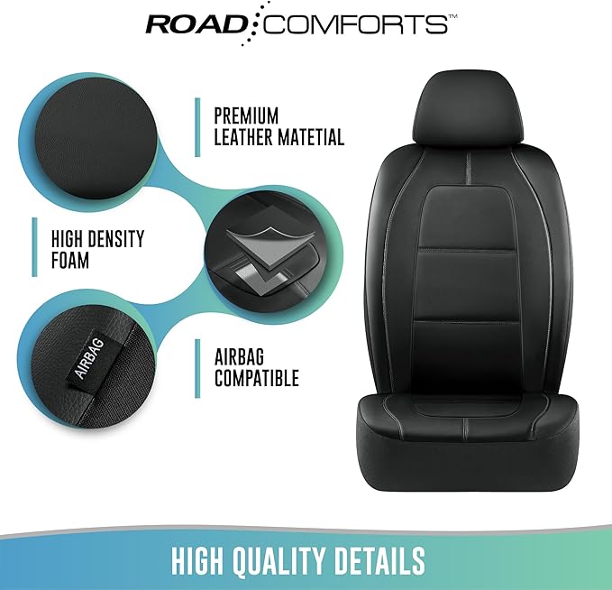 Road Comforts Car Seat Cover, Front Leather Car Seat Covers, Automotive Low Back Sport Car Seat Covers, Airbag Compatible, Universal Fit for Most Cars, SUVs, Trucks and Vans