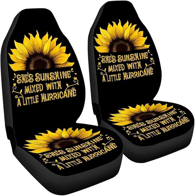 BIGCARJOB Sunshine Sunflower Car Seat Cover Full Set Universal Car Interior Accessories Set Sunflower Print Auto Interior Seat Protector Saddle Blanket for Women Gifts