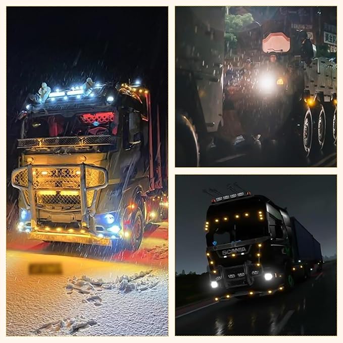 dreamdragon 2PCS Amber 17 LED Watermelon Lights with Dual Function, Stop/Turn Signal & Marker, Stainless Steel Bezel for Freightliner, Ke-nw-or-th, Peterbilt, and Heavy Trucks