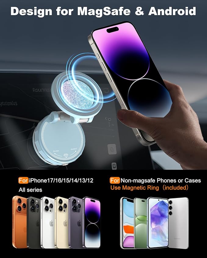 2026 Gen-3 Magnetic Phone Holder for MagSafe Car Mount,360° Adjustable Vacuum Suction Phone Mount for Car/Mirror/Home/Travel,Suction Cup Mount for iPhone 17/16/15/14/13/12/Android (Blue)