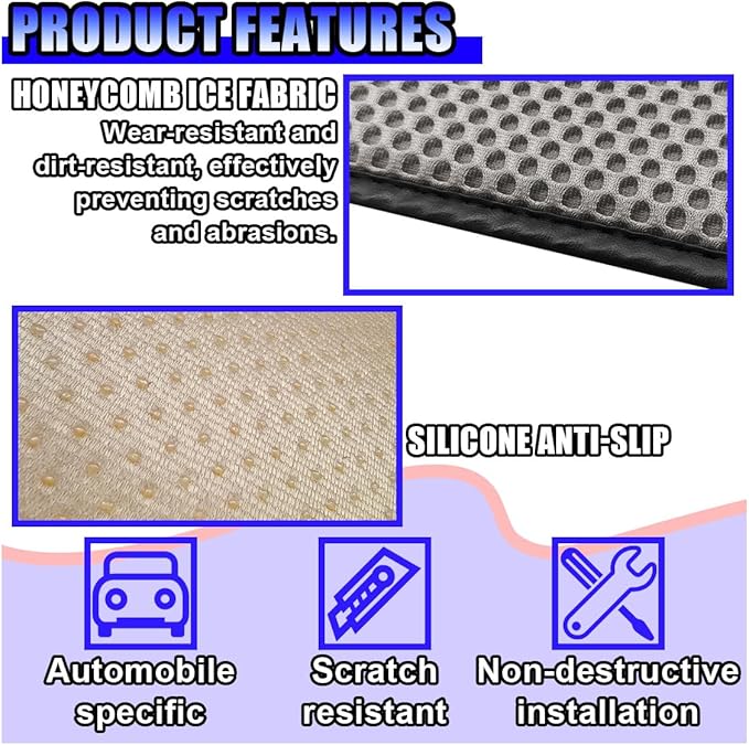 Car Center Console Cover, Cooling Auto Armrest Cushion Pad with 2 Storage Bags, Breathable Elbow Pillow Middle Console Protector, Universal Vehicle Interior Accessories (Grey)