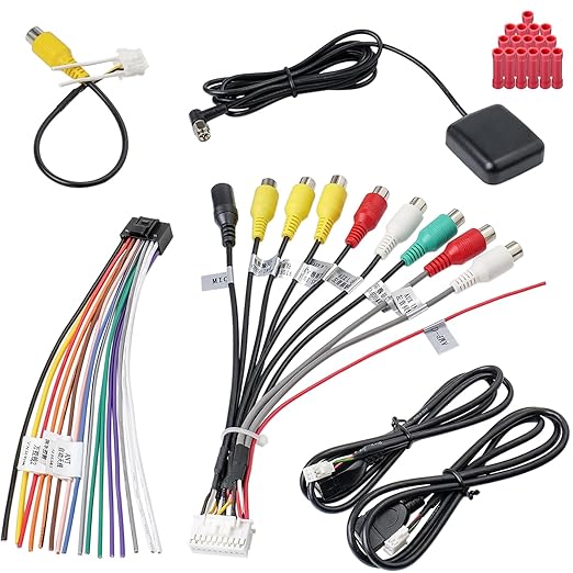 Android Stereo Harness Kit, Car Radio Wire Harness with 16Pin ISO Stereo Adapter,20Pin RCA Harness,4Pin 6Pin USB Cable,10Pin Backup Camera Cable,GPS Antenna