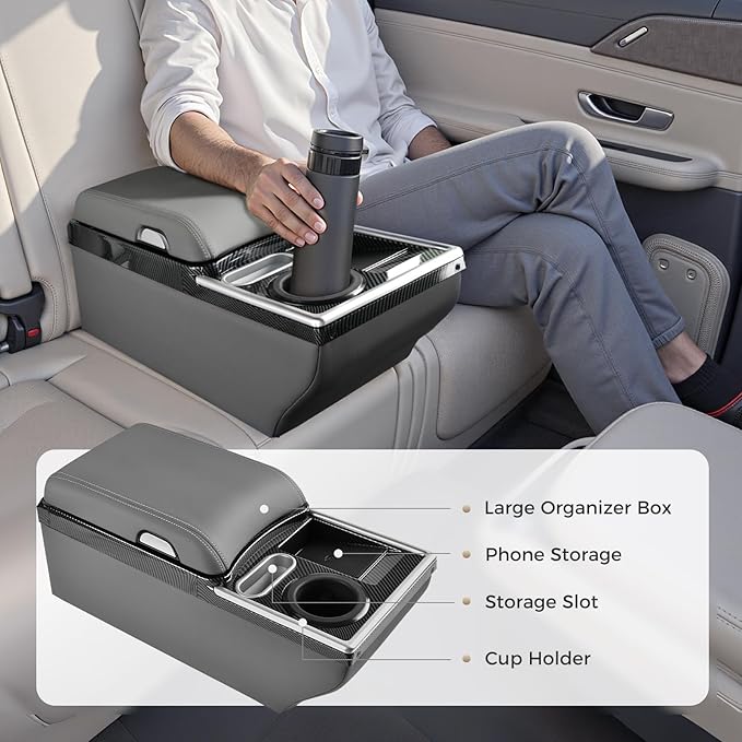 Coverado Center Console, Universal Bench Seat Center Console, Truck Back Seat Car Organizer with Cup Holder, Rear Central Car Armrest Box with Storage, Gray