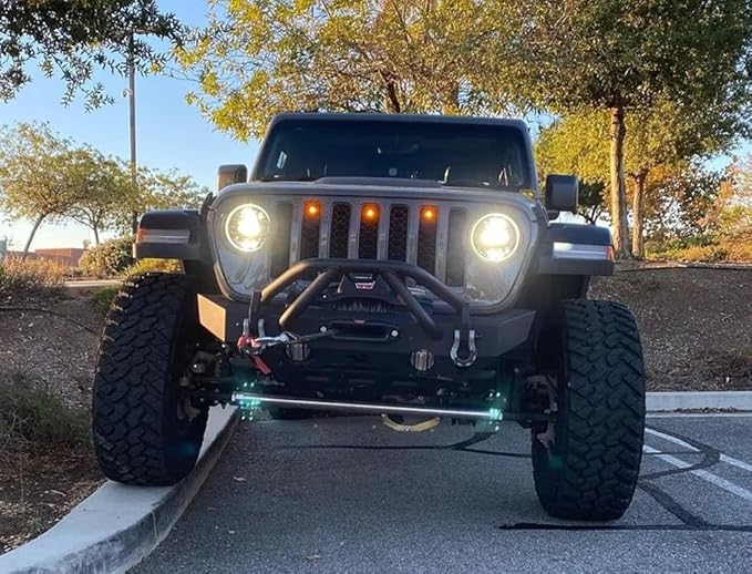 iJDMTOY 3pc Set Pre-Runner Style 12-SMD Amber Yellow LED Grille Clearance Light Kit Compatible with Jeep Wrangler JL or Gladiator JT