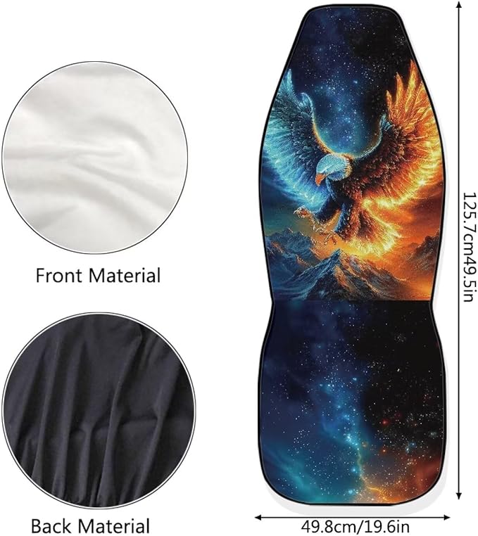 ELEQIN Flame Eagle Car Seat Covers Two Front Only for Car, Automotive Interior Covers, Quick Setup Universal Fit Seat Covers for Car, Truck, SUV