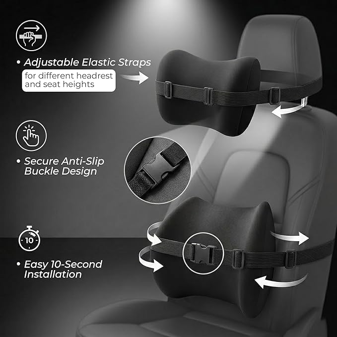 Nazarian Memory Foam Car Seat Cushion for Back Pain & Lumbar Support Pillow – Ergonomic Back Pillow for Car - Comfortable Car Pillow for Driving - Lumbar Pillow for Car - Car Seat Cushion