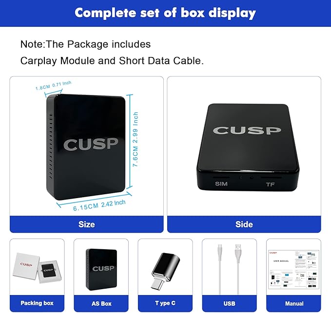 CUSP CarPlay AI Box for Cars with OEM Wired CarPlay, 4G LTE Wireless CarPlay & Wireless Android Auto Adapter, 8-Core 4GB+64GB Android Multimedia Video Box, Plug & Play with GPS, WiFi, Bluetooth