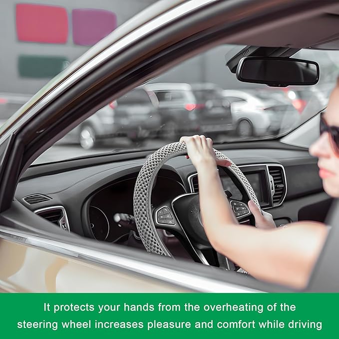 Elastic Steering Wheel Cover, 15"×15" Breathable Ice Silk Steering Wheel Protector, Universal Auto Wheel Wrap Anti-Slip Soft Cover for Ultimate Comfort, Car Accessories (Gray)