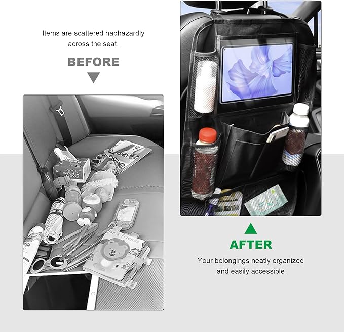 Car Seat Back Organizer, Auto Multi-Pockets Backseat Storage Bag with Tablet Holder, Waterproof Oxford Cloth Seat Back Protector Kick Mat for Most Vehicles, Car Accessories (Style B)