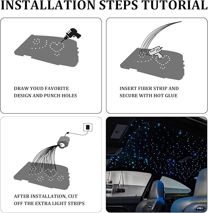 Small Size Car Twinkle Fiber Optic Starlight Headliner Kit, Sound-Activated APP& Remote Control Starlight Engine for Car Home, 200pcs 6.5ft