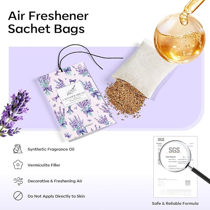 MYARO 20 Pack Lavender Scented Sachets - Drawer & Closet Air Freshener Bags, Natural Odor Eliminator for Car, Home, Bedroom, Office & Travel