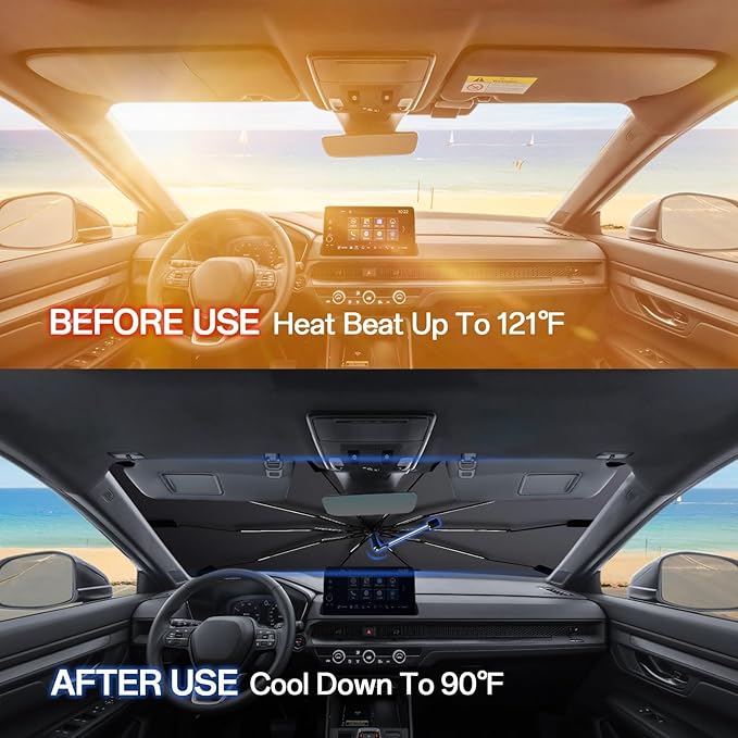 Windshield Sun Shade for Tesla Model 3 2018-2026, Umbrella Car Shades with 360°Rotating Shaft, Foldable Front Window Sunshade for UV & Heat Protection