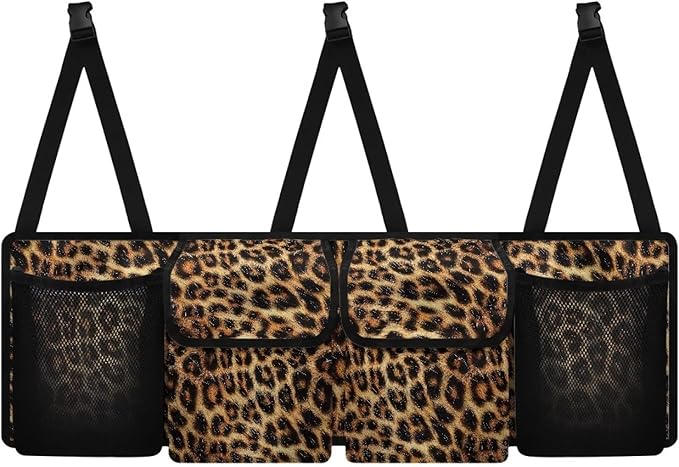 Backseat Trunk Organizer for Car Brown Leopard Print Back of Seat Car Organizer with Extra Storage Space for SUVs,Trucks,Vans,Car Organization