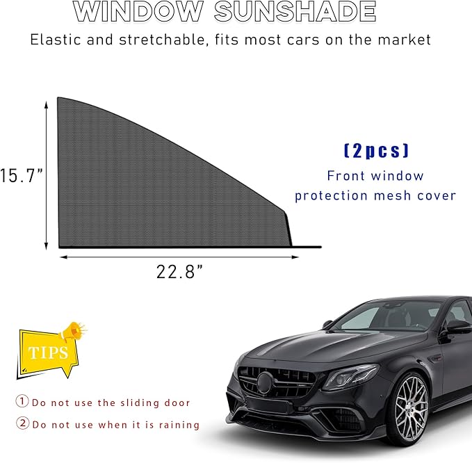 2 PCS Window Shades, Auto Front Rear Side Sun Shades for Block Heat & UV Protection, Breathable Mesh Baby Screen Covers, Universal Car Accessories (Front)