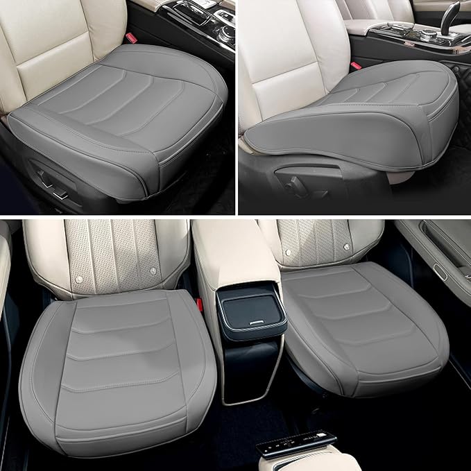 Car Seat Cover for Luxury & Comfort - PU Leather, Anti-Slip, Full Wrap Protection with Storage Pocket for Bottom Cushion - Universal Fit for 95% of Vehicles (Gray,1 Piece)