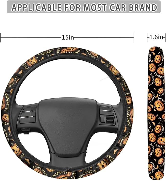 AFPANQZ Pumpkin Pattern Car Steering Wheel Cover Soft Sweat Absorbing Non-Slip Steering Wheel Covers 15 inch Universal Fit Alomost Cars SUVs Truck Halloween Car Interior Decoration