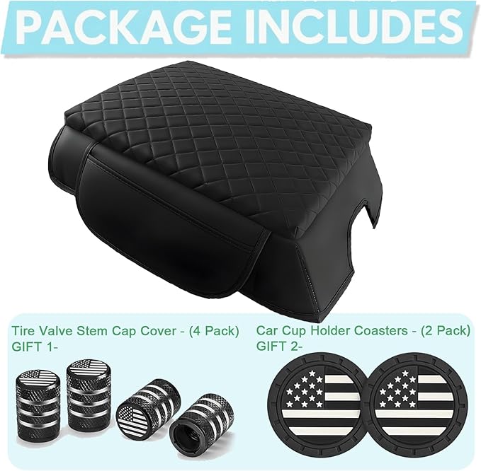 Center Console Cover for Ford F150 2015-2020, F250/F350/F450 2017-2022 & Expedition 2018-2024,Bucket Seat Central Thickened Armrest Box Cushion PU Leather Anti-Scratch Protector Interior Accessory