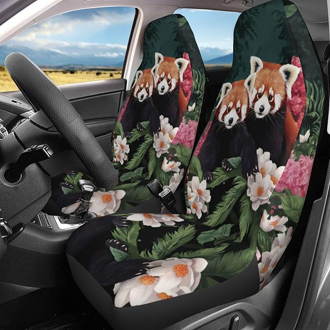 Delerain Car Seat Covers Set 2Pcs, Red Panda Universal Front Car Seats Vehicle Enterior Protector Suitable Fits Most Car Auto SUV Sedan Truck