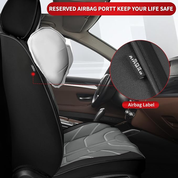 TTX LIGHTING Car Seat Covers fit for Jeep Wrangler 2003-2026 Front Seat: Premium Leather Automotive Seat Cover with Airbag Compatible Waterproof (2 Seats, Black & Gray)
