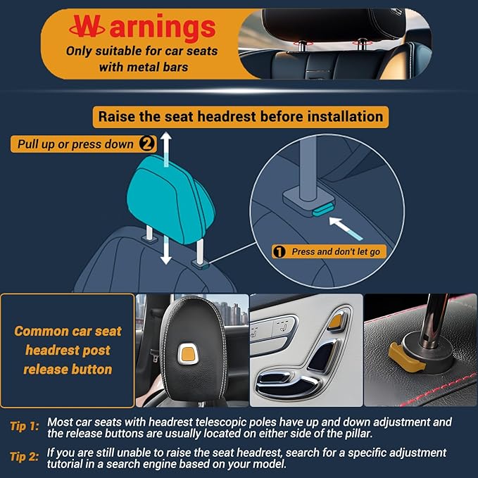 Car Headrest Pillow, Thickened Memory Foam Road Pal Headrest, Neck Support Pillow, 180° Adjustable Car Headrest, U- Shaped Design, Travel Car Sleeping,Suitable for Kids and Adults (Black)