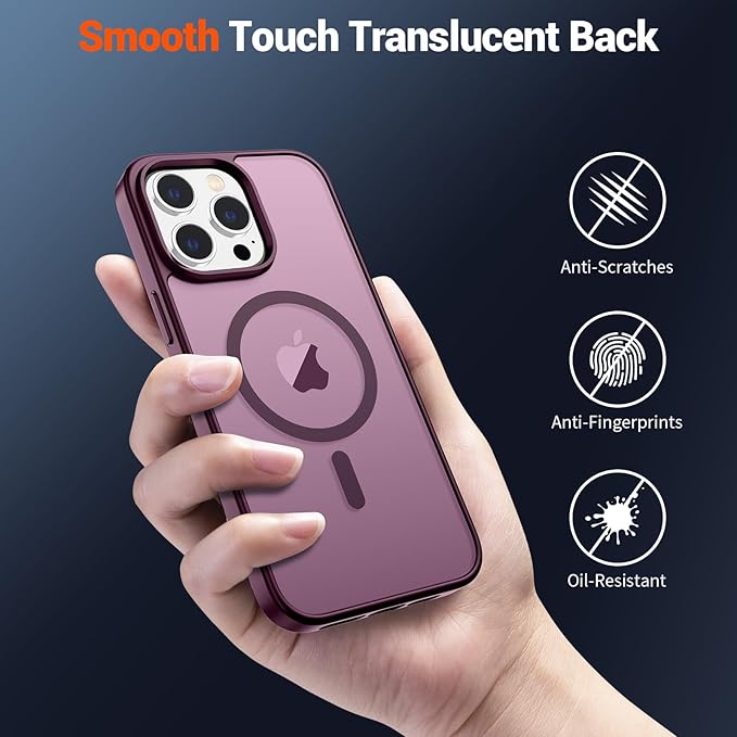 SUPFINE Magnetic for iPhone 15 Pro Max Case (Compatible with MagSafe) (Military Grade Drop Protection) Slim Translucent Matte Shockproof with Anti-Fingerprint Phone Case,Wine Red