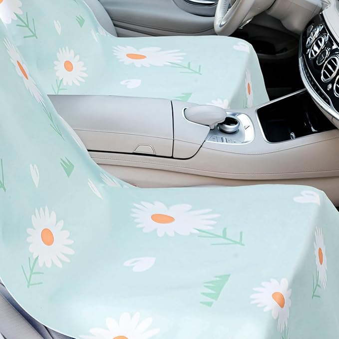 2 Pack Car Seat Towel Covers with Storage Bag 63 x 32 Inch Athletic Running Towel Seat Sweat Washable Non Slip Cover Gift for Car Outdoor Sport Activities (Daisy)