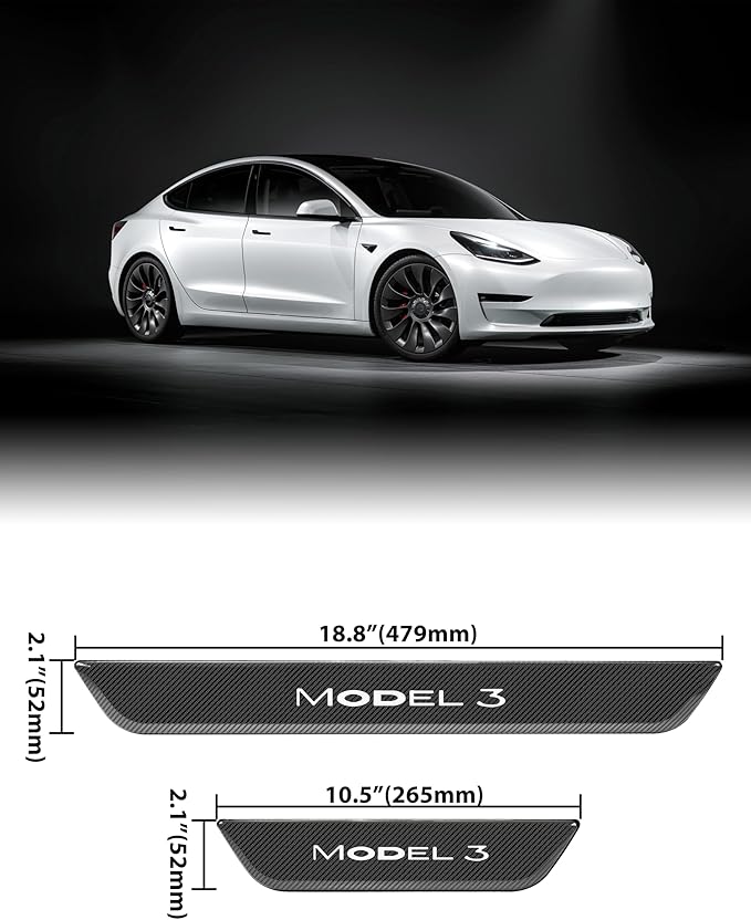 LED Door Sill Lights for Tesla Model 3 2017-2025 Accessories, ABS Scratch-Resistant Sill Protector with 7-Color RGB Lighting, Battery Powered Model 3 Pedal Mood Lamp, Carbon Fiber, 4PCS