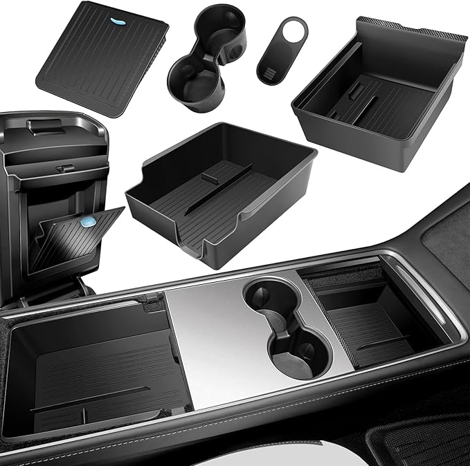 5Pcs Center Console Organizer Tray Compatible for Tesla Model Y Accessories 2024-2021 Armrest Hidden Drawer Storage Box Cup Holder (Not Compatible for Model 3 Highland & Model y Juniper)