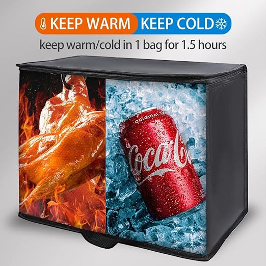 Bodaon 2-Pack Insulated Reusable Grocery Bag Heavy Duty Thermal Tote, X-Large for Frozen Foods Cold Storage, Travel Cooler Shopping Transport Hot Food Delivery, Collapsible Insulated Bags, Black