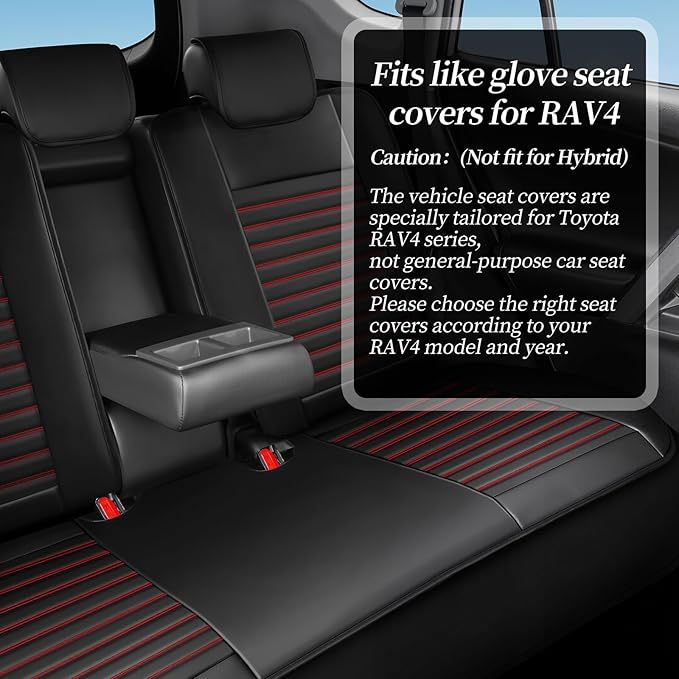 Car seat Covers Compatible with Toyota RAV4 2013 2014 2015 2016 2017 2018 SE,LE,XLE, Premium,Limited,Adventure,Leather Seat Protector Replacement,Waterproof Faux Leather(Full Set,Black&Red)