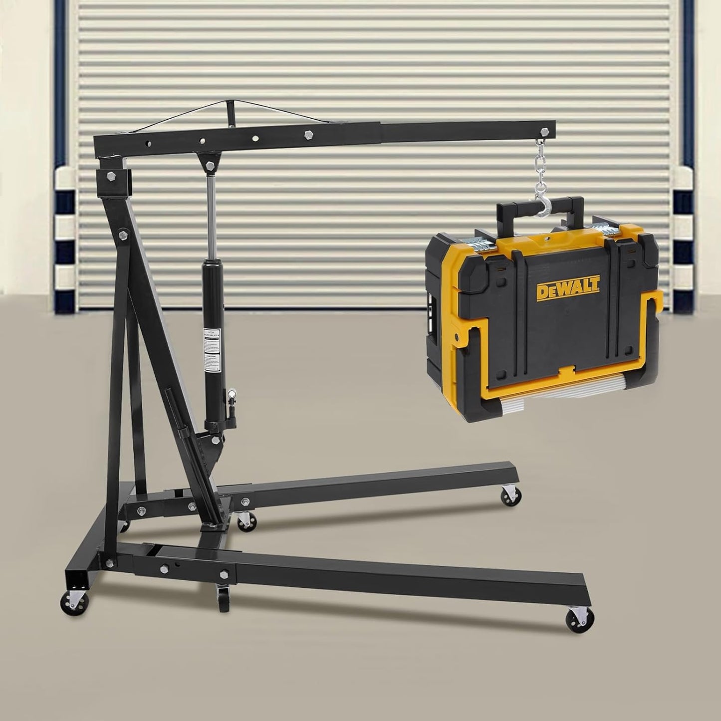 Folding Engine Crane 1 Ton Folding Engine Hoist 2200lbs Hydraulic Crane with 6 Iron Caster Wheels for Garage, Workshop (Black)