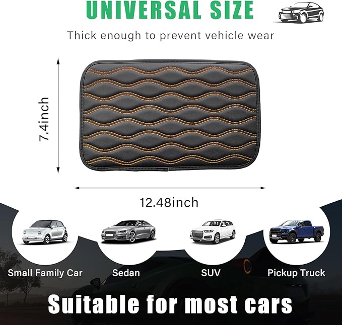 Car Center Console Pad, Waterproof Auto Armrest Seat Box Cover, PU Leather Arm Rest Protector Cushion Pad, Universal Vehicle Interior Protection Accessories for Car SUV (Black & Orange)