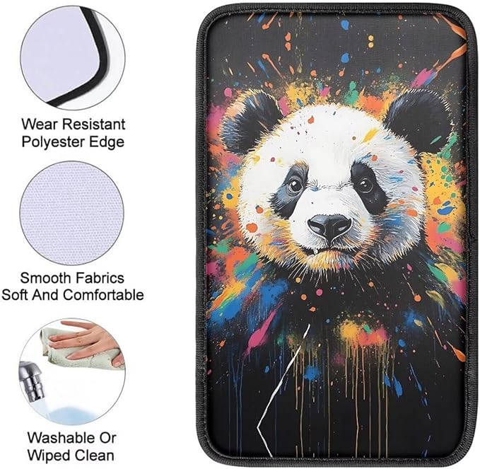 Suobstales Paint Splatter Panda Print Car Armrest Pad Soft Center Console Arm Rest Protector Cover Universal Car Interior Accessories Decoration