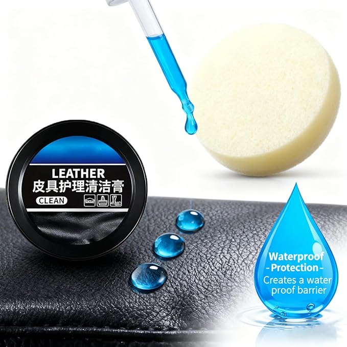 XIRUJNFD 160g/5.6oz Cleaning and Care Cream for Leather Care Conditioner, Restores & Protects for Dashboard, Steering Wheel Protection, Bag, Clothing, Sofa, Furniture, with Towels & Sponges (1)