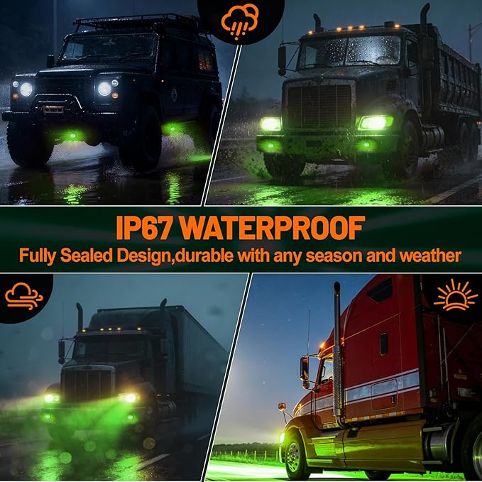Dual Function 4Pcs Green Watermelon Lights Strobe+Constant LED Side Marker Clearance Turn Signal Top Cap Roof Underglow Tail Trailer Lights for Semi Truck,Bus,Van,Camper,Golf cart