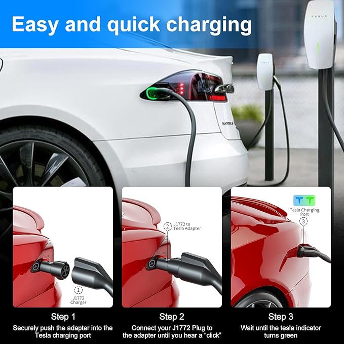 J1772 to Tesla Charger Adapter,for Tesla Model-3/Y/X/S with Safety Certified Charger Connecting Charging Adapter, Max 80A 250V Fast Charging,IP65 Waterproof,Optimal Fit,Easy Setup[Only for Tesla Car]