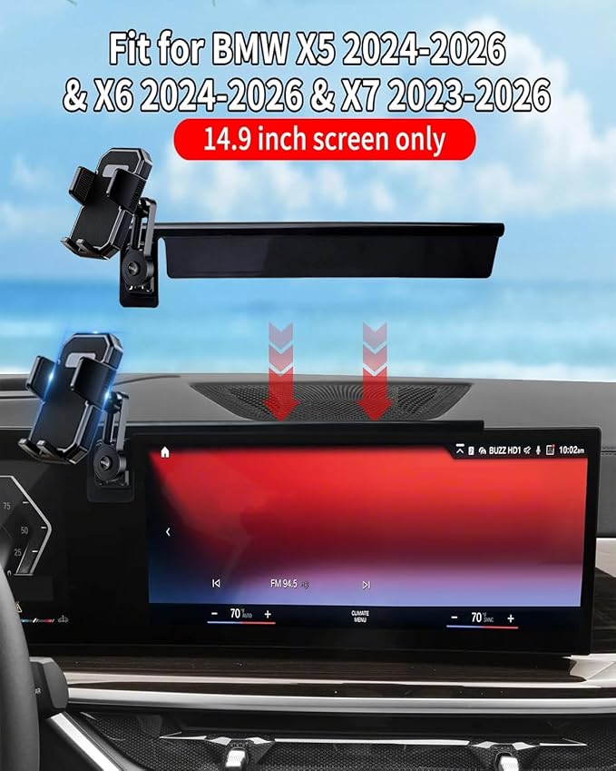 PZK Car Phone Mount for 2024-2026 BMW X5 /BMW X6 /2023 2024 2025 2026 BMW X7 Accessories Custom 14.9-inch Screen Auto Lock Car Phone Holder 360° Rotating Extension Rod Not Affect Air Vent