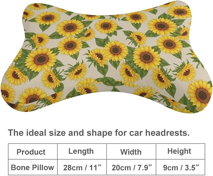 Car Headrest Pillow Compatible with Yellow Sunflowers, Cartoon Neck Pillow for Car, 2 Pcs Comfortable Soft Car Seat Pillow for Driving,Head Rest Cushion, Cute Neck Pillow for Travel
