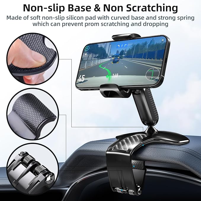 Universal 360 Dashboard Cell Phone Holder, Upgrade Clip Car Phone Holder Mount for Dashboard 360 Degree Rotation Dash Board Phone Mount Fit for iPhone,Samsung,Google,Nokia, 4 to 7" Smartphones
