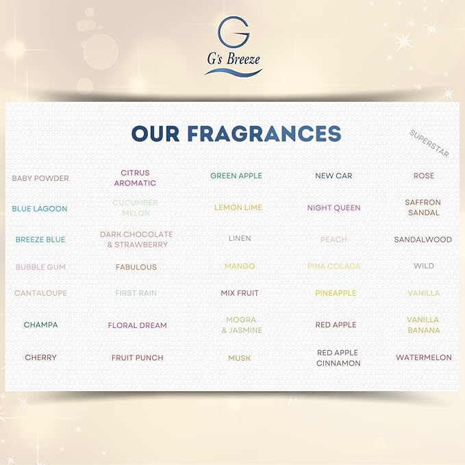 G's Breeze Super Star Air Freshener - Essence of Star-Studded Glamor - Transform Any Space with Vibrant Energy and Invigorating Fragrance – Ideal for Home, Car & Office – Long-Lasting Freshness Aroma
