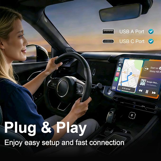 2-in-1 Wireless CarPlay Adapter for Apple iPhone & Android Auto - Wired CarPlay to Wireless Device, T-Shaped for Car USB Plug and Play Auto Reconnect, Auto-Connect, No Delay [2026 Upgraded]